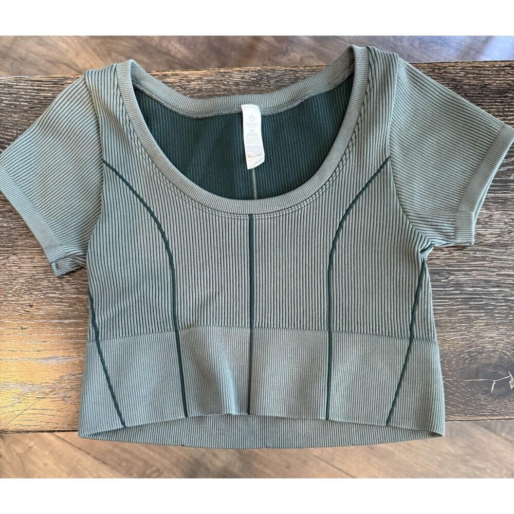 Womens OFFLINE BY AERIE Ribbed  crop top  Size Medium Olive Green